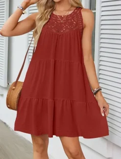 Discount Women's Mini Dress White Dress Lace Dress Boho Dress Casual Vacation Street Regular Fit Sleeveless Crew Neck Black White Red Navy Blue Summer Women White Dresses