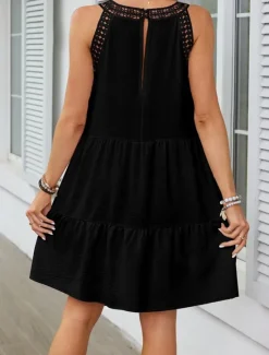 Discount Women's Mini Dress White Dress Lace Dress Boho Dress Casual Vacation Street Regular Fit Sleeveless Crew Neck Black White Red Navy Blue Summer Women White Dresses