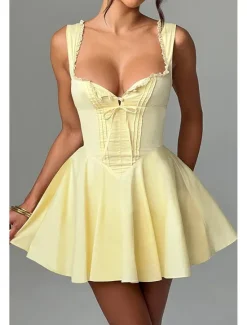 Outlet Women's Mini Dress White Dress Graduation Dress Slip Dress Fashion Birthday Graduation Date Regular Fit Plain Sleeveless Spaghetti Strap Black White Yellow Blue Summer Women White Dresses