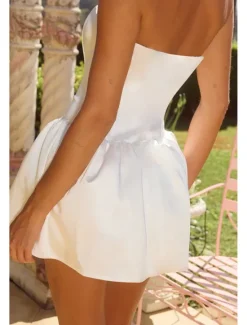 New Women's Mini Dress Dress Graduation Dress Fashion Graduation Tea Party Weekend Regular Fit Plain Sleeveless Strapless Summer Women White Dresses