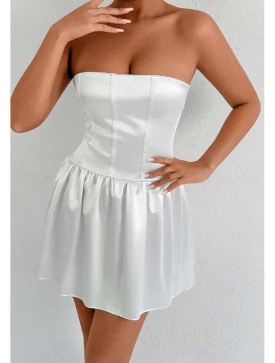 New Women's Mini Dress Dress Graduation Dress Fashion Graduation Tea Party Weekend Regular Fit Plain Sleeveless Strapless Summer Women White Dresses