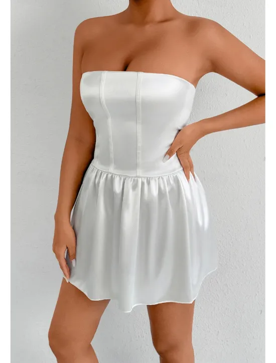 New Women's Mini Dress Dress Graduation Dress Fashion Graduation Tea Party Weekend Regular Fit Plain Sleeveless Strapless Summer Women White Dresses