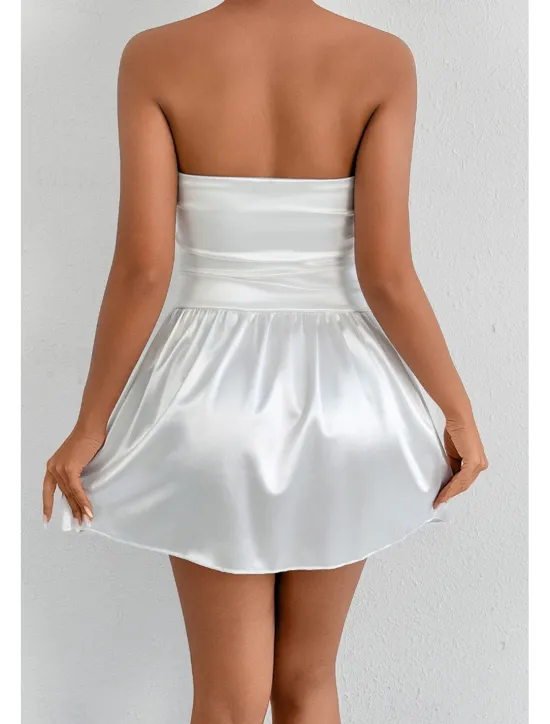 New Women's Mini Dress Dress Graduation Dress Fashion Graduation Tea Party Weekend Regular Fit Plain Sleeveless Strapless Summer Women White Dresses