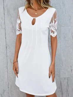 Women's Mini Dress Dress Classic Casual Daily Loose Fit Short Sleeve Crew Neck Summer Women White Dresses