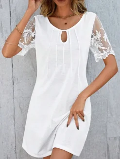 Women's Mini Dress Dress Classic Casual Daily Loose Fit Short Sleeve Crew Neck Summer Women White Dresses