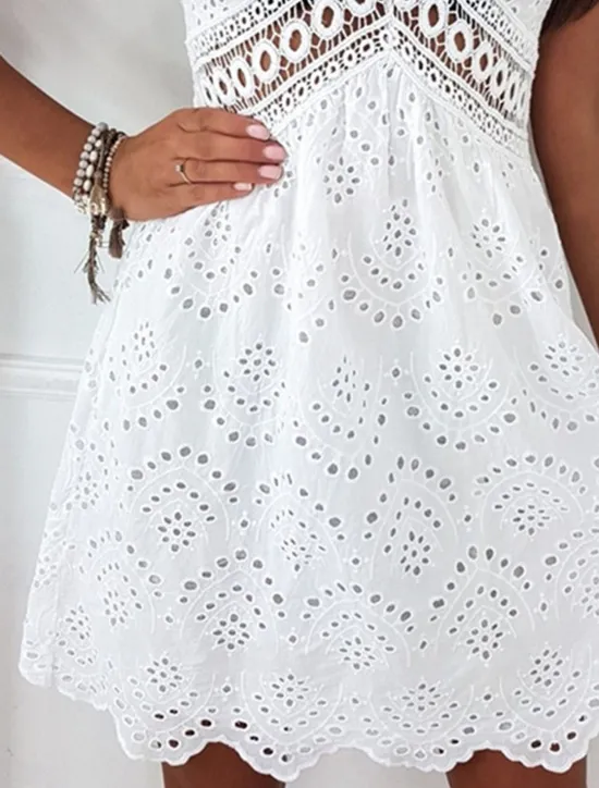 Outlet Women's Mini Dress Dress Graduation Dress Lace Wedding Dress Boho Dress Fashion Streetwear Modern Outdoor Vacation Street Regular Fit Plain Sleeveless Strap Summer Spring Women White Dresses