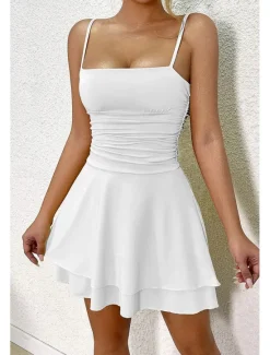 Clearance Women's Mini Dress White Dress Graduation Dress Slip Dress Fashion Birthday Graduation Date Regular Fit Plain Sleeveless Spaghetti Strap Black White Yellow Red Summer Women White Dresses