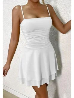Clearance Women's Mini Dress White Dress Graduation Dress Slip Dress Fashion Birthday Graduation Date Regular Fit Plain Sleeveless Spaghetti Strap Black White Yellow Red Summer Women White Dresses