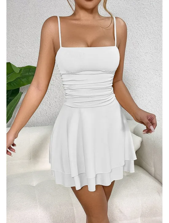 Clearance Women's Mini Dress White Dress Graduation Dress Slip Dress Fashion Birthday Graduation Date Regular Fit Plain Sleeveless Spaghetti Strap Black White Yellow Red Summer Women White Dresses