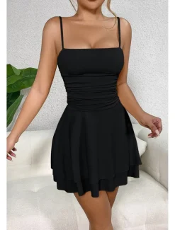 Clearance Women's Mini Dress White Dress Graduation Dress Slip Dress Fashion Birthday Graduation Date Regular Fit Plain Sleeveless Spaghetti Strap Black White Yellow Red Summer Women White Dresses