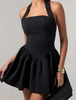 Outlet Women's Mini Dress White Dress Graduation Dress Party Dress Cocktail Dress Fashion Party Date Tea Party Regular Fit Plain Sleeveless Halter Neck Black White Wine Summer Women White Dresses