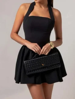 Outlet Women's Mini Dress White Dress Graduation Dress Party Dress Cocktail Dress Fashion Party Date Tea Party Regular Fit Plain Sleeveless Halter Neck Black White Wine Summer Women White Dresses