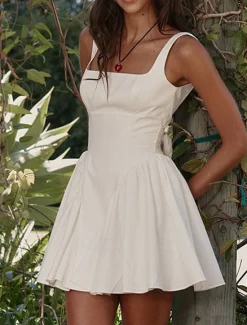 Best Women's Mini Dress White Dress Graduation Dress Slip Dress Fashion Modern Outdoor Vacation Graduation Regular Fit Plain Sleeveless Spaghetti Strap Black White Pink Summer Women White Dresses