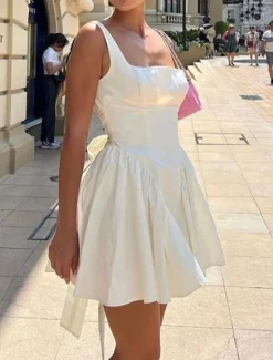 Best Women's Mini Dress White Dress Graduation Dress Slip Dress Fashion Modern Outdoor Vacation Graduation Regular Fit Plain Sleeveless Spaghetti Strap Black White Pink Summer Women White Dresses