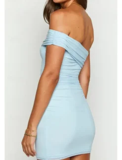 New Women's Mini Dress White Dress Graduation Dress Homecoming Dress Bodycon Fashion Mature Graduation Date Going out Regular Fit Plain Sleeveless One Shoulder Black White Light Blue Summer Women White Dresses