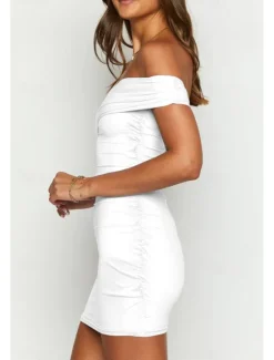 New Women's Mini Dress White Dress Graduation Dress Homecoming Dress Bodycon Fashion Mature Graduation Date Going out Regular Fit Plain Sleeveless One Shoulder Black White Light Blue Summer Women White Dresses