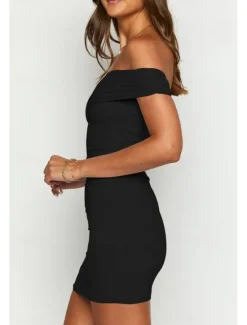 New Women's Mini Dress White Dress Graduation Dress Homecoming Dress Bodycon Fashion Mature Graduation Date Going out Regular Fit Plain Sleeveless One Shoulder Black White Light Blue Summer Women White Dresses