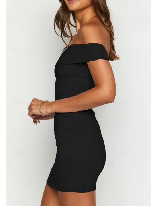 New Women's Mini Dress White Dress Graduation Dress Homecoming Dress Bodycon Fashion Mature Graduation Date Going out Regular Fit Plain Sleeveless One Shoulder Black White Light Blue Summer Women White Dresses