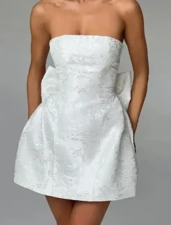 New Women's Mini Dress White Dress Graduation Dress Party Dress Fashion Birthday Graduation Cocktail Party Regular Fit Plain Sleeveless Strapless Light Pink White Summer Women White Dresses