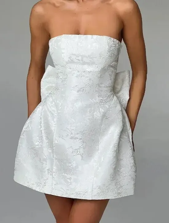 New Women's Mini Dress White Dress Graduation Dress Party Dress Fashion Birthday Graduation Cocktail Party Regular Fit Plain Sleeveless Strapless Light Pink White Summer Women White Dresses