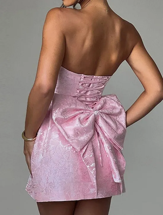 New Women's Mini Dress White Dress Graduation Dress Party Dress Fashion Birthday Graduation Cocktail Party Regular Fit Plain Sleeveless Strapless Light Pink White Summer Women White Dresses