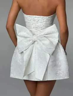 New Women's Mini Dress White Dress Graduation Dress Party Dress Fashion Birthday Graduation Cocktail Party Regular Fit Plain Sleeveless Strapless Light Pink White Summer Women White Dresses