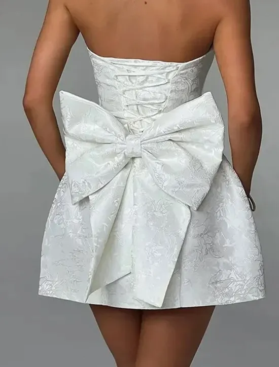New Women's Mini Dress White Dress Graduation Dress Party Dress Fashion Birthday Graduation Cocktail Party Regular Fit Plain Sleeveless Strapless Light Pink White Summer Women White Dresses