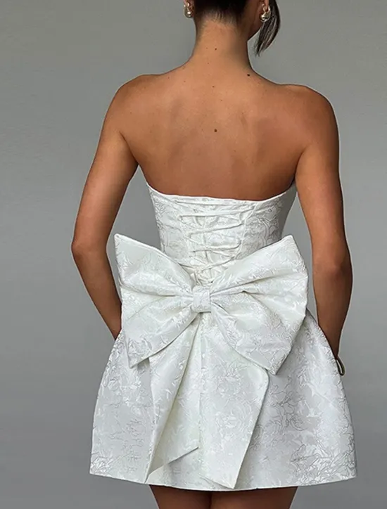 New Women's Mini Dress White Dress Graduation Dress Party Dress Fashion Birthday Graduation Cocktail Party Regular Fit Plain Sleeveless Strapless Light Pink White Summer Women White Dresses