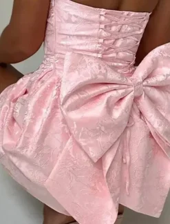 New Women's Mini Dress White Dress Graduation Dress Party Dress Fashion Birthday Graduation Cocktail Party Regular Fit Plain Sleeveless Strapless Light Pink White Summer Women White Dresses