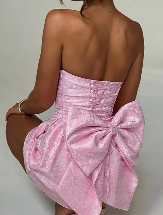 New Women's Mini Dress White Dress Graduation Dress Party Dress Fashion Birthday Graduation Cocktail Party Regular Fit Plain Sleeveless Strapless Light Pink White Summer Women White Dresses