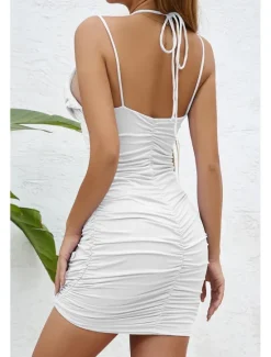 Online Women's Mini Dress White Dress Graduation Dress Slip Dress Fashion Birthday Holiday Date Regular Fit Plain Sleeveless Spaghetti Strap Black White Wine Light Purple Summer Women White Dresses