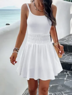 Women's Mini Dress White Dress Graduation Dress Casual Dress Summer Dress Fashion Classic Modern Daily Beach Weekend Regular Fit Plain Sleeveless Spaghetti Strap White Royal Blue Green Summer Women White Dresses