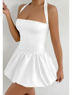 Women's Mini Dress White Dress Graduation Dress Halter Neck Dress Fashion Modern Graduation Date Tea Party Regular Fit Plain Sleeveless Halter Neck Light Pink Black White Red Summer Women White Dresses