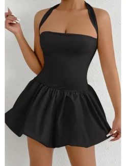 Women's Mini Dress White Dress Graduation Dress Halter Neck Dress Fashion Modern Graduation Date Tea Party Regular Fit Plain Sleeveless Halter Neck Light Pink Black White Red Summer Women White Dresses