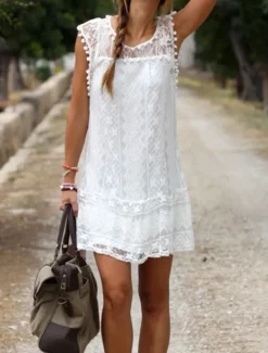 Clearance Women's Mini Dress White Dress Fashion Classic Modern Outdoor Vacation Holiday Regular Fit Plain Sleeveless Crew Neck Black White Red Summer Women White Dresses