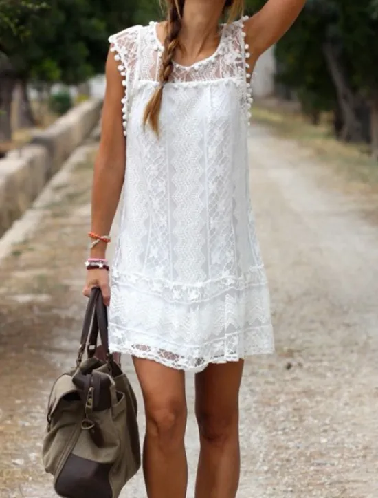 Clearance Women's Mini Dress White Dress Fashion Classic Modern Outdoor Vacation Holiday Regular Fit Plain Sleeveless Crew Neck Black White Red Summer Women White Dresses