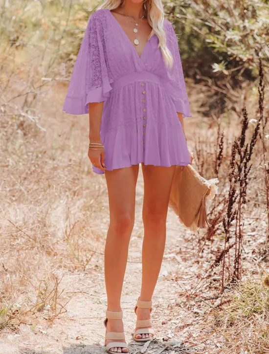 Sale Women's Mini Dress White Dress Lace Dress Boho Chic Dresses Boho Dress Bohemia A Line Date Regular Fit 3/4 Length Sleeve V Neck Black White Yellow Pink Summer Spring Women White Dresses
