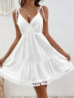 Sale Women's Mini Dress Dress Graduation Dress Casual Dress Summer Dress Streetwear Basic Casual Vacation Street Holiday Regular Fit Sleeveless Spaghetti Strap Summer Women White Dresses