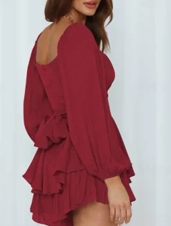 Hot Women's Mini Dress White Dress A Line Dress Stylish Casual Lantern Sleeve Vacation Daily Date Regular Fit Plain Long Sleeve Square Neck Black White Pink Wine Summer Fall Women White Dresses