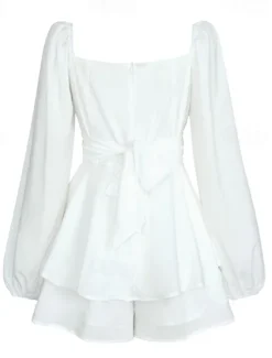 Hot Women's Mini Dress White Dress A Line Dress Stylish Casual Lantern Sleeve Vacation Daily Date Regular Fit Plain Long Sleeve Square Neck Black White Pink Wine Summer Fall Women White Dresses