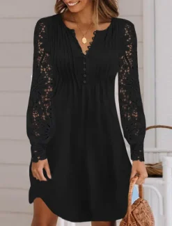 Sale Women's Mini Dress White Dress Casual Dress White Lace Wedding Dress Fashion Modern Mature Vacation Daily Holiday Regular Fit Plain Long Sleeve Crew Neck White Summer Spring Fall Autumn Women White Dresses