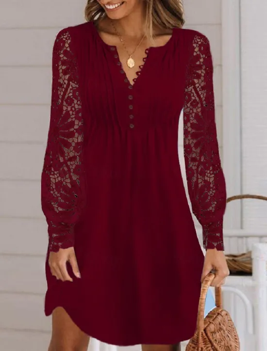 Sale Women's Mini Dress White Dress Casual Dress White Lace Wedding Dress Fashion Modern Mature Vacation Daily Holiday Regular Fit Plain Long Sleeve Crew Neck White Summer Spring Fall Autumn Women White Dresses