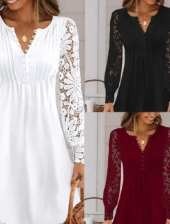 Sale Women's Mini Dress White Dress Casual Dress White Lace Wedding Dress Fashion Modern Mature Vacation Daily Holiday Regular Fit Plain Long Sleeve Crew Neck White Summer Spring Fall Autumn Women White Dresses