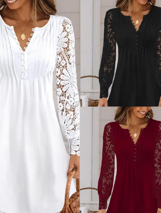 Sale Women's Mini Dress White Dress Casual Dress White Lace Wedding Dress Fashion Modern Mature Vacation Daily Holiday Regular Fit Plain Long Sleeve Crew Neck White Summer Spring Fall Autumn Women White Dresses