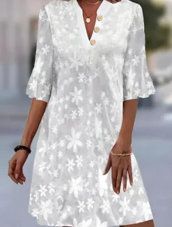 New Women's Mini Dress Dress Lace Dress Casual Dress Basic Casual Vacation Daily Regular Fit Plain Half Sleeve Notched Neck Summer Women White Dresses