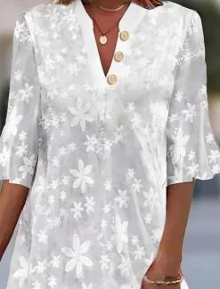 New Women's Mini Dress Dress Lace Dress Casual Dress Basic Casual Vacation Daily Regular Fit Plain Half Sleeve Notched Neck Summer Women White Dresses