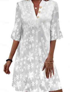 New Women's Mini Dress Dress Lace Dress Casual Dress Basic Casual Vacation Daily Regular Fit Plain Half Sleeve Notched Neck Summer Women White Dresses