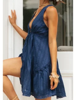 Best Women's Mini Dress White Dress Graduation Dress Fashion Graduation Going out Regular Fit Plain Sleeveless V Neck White Navy Blue Apricot Summer Women White Dresses