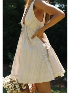 Best Women's Mini Dress White Dress Graduation Dress Fashion Graduation Going out Regular Fit Plain Sleeveless V Neck White Navy Blue Apricot Summer Women White Dresses