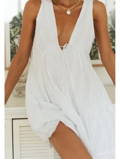 Best Women's Mini Dress White Dress Graduation Dress Fashion Graduation Going out Regular Fit Plain Sleeveless V Neck White Navy Blue Apricot Summer Women White Dresses